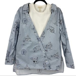 Maje Asymmetrical Blouse size 3 US XL NWT $265 Blue Mixed Media 🎉HP